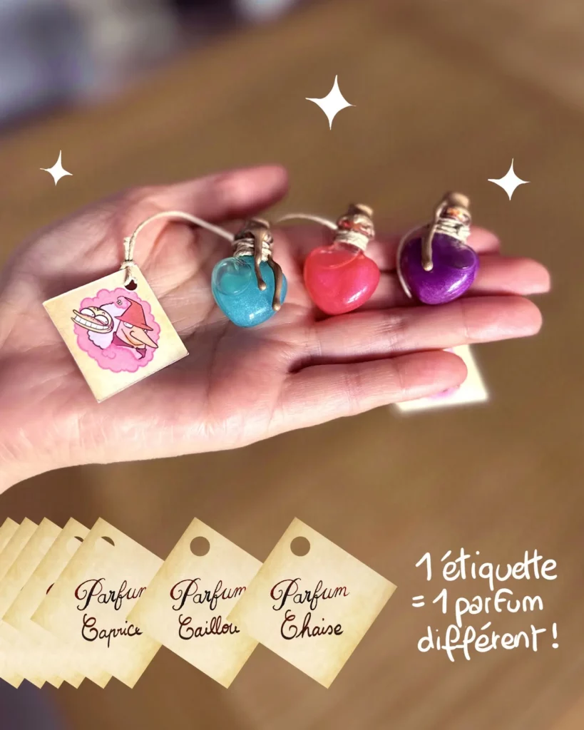 Voilà les belle vrai fioles en forme de coeur, ils ont tous une etiquettes différentes.
